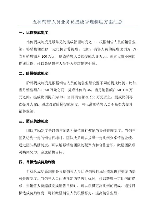 五种销售人员业务员提成管理制度方案汇总