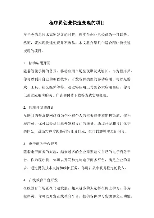 程序员创业快速变现的项目