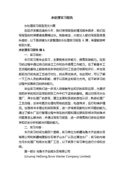 水处理实习报告