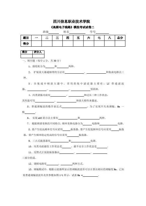 高频电子线路试题2(含答案)