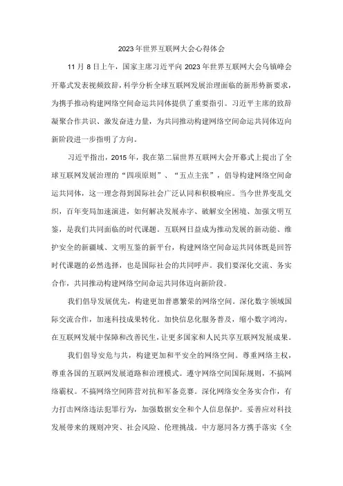 2023年世界互联网大会心得体会