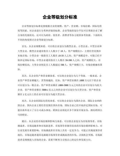 企业等级划分标准