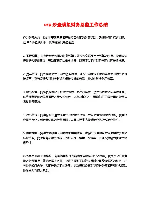 erp沙盘模拟财务总监工作总结