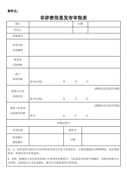 非涉密信息发布审批表