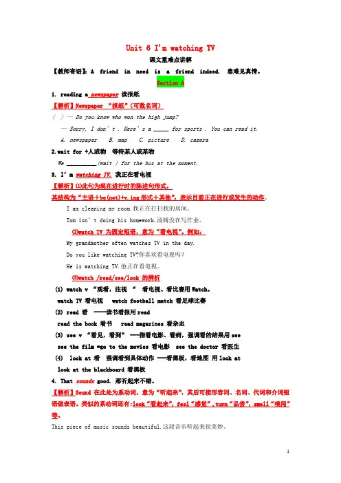 季七年级英语下册 Unit 6 I’m watching TV课文重难点讲解(无答案)(新版)新人教版