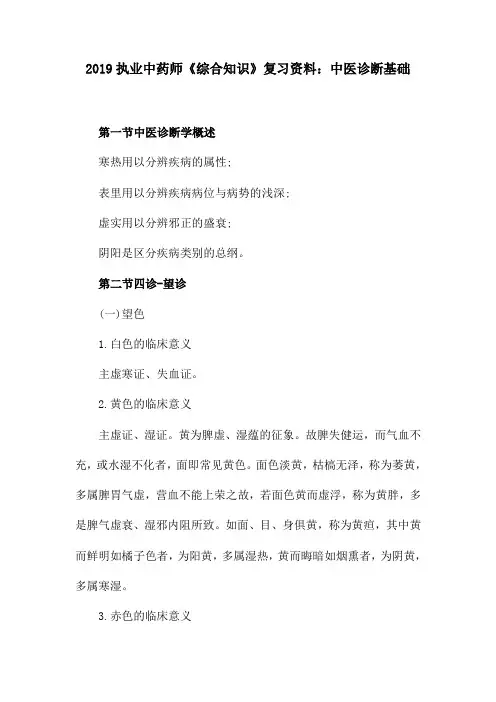 2019执业中药师《综合知识》复习资料：中医诊断基础