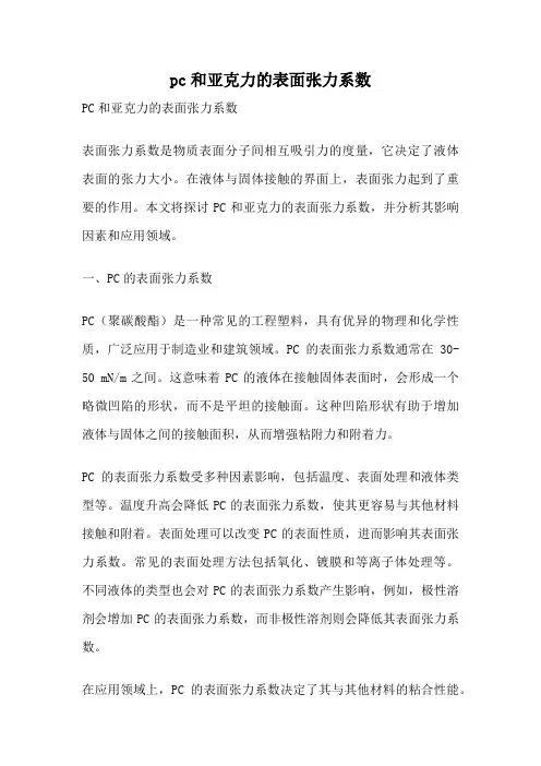 pc和亚克力的表面张力系数