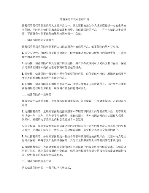 储蓄保险知识点总结归纳