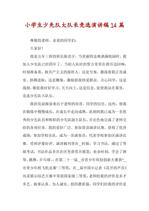 小学生少先队大队长竞选演讲稿14篇