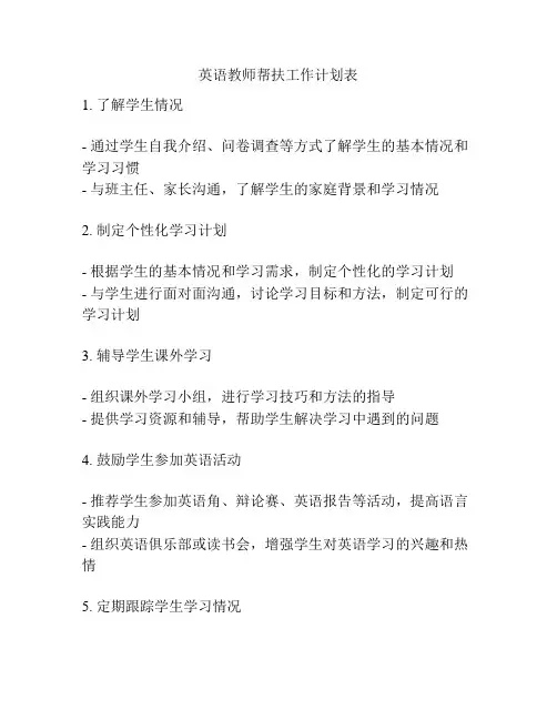 英语教师帮扶工作计划表