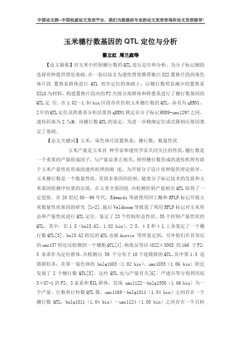 玉米穗行数基因的QTL定位与分析