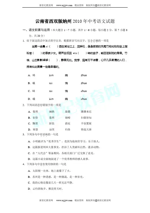 云南2010年中考语文试题与答案全集(最新)(word)-7