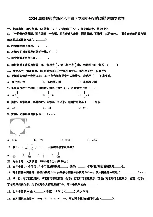 2024届成都市高新区六年级下学期小升初真题数学试卷含解析