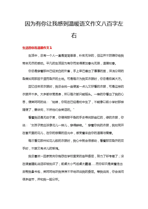 因为有你让我感到温暖语文作文八百字左右