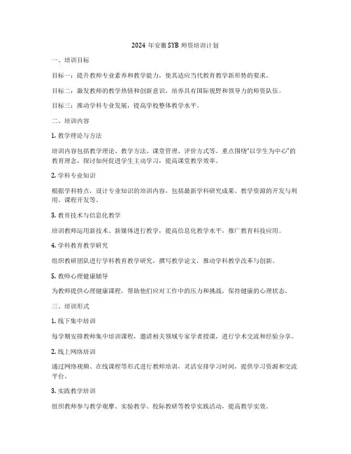 2024年安徽SYB师资培训计划