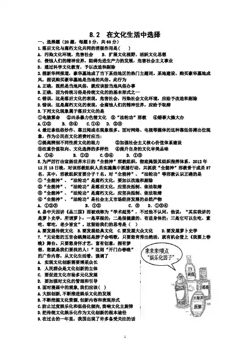8.2在文化生活中选择练习试卷