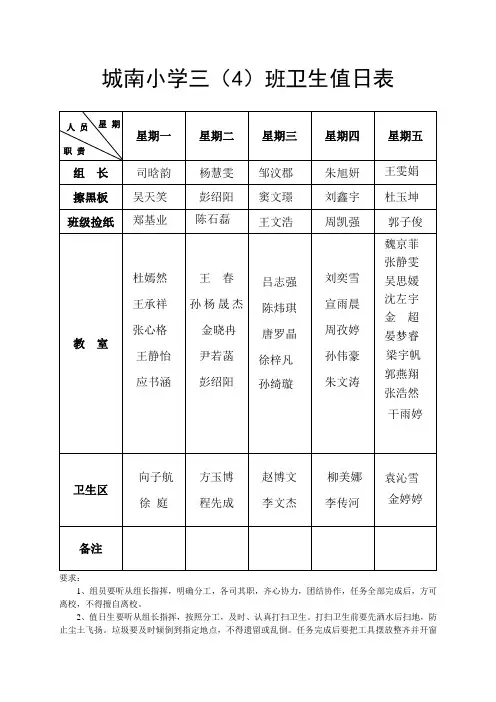 班级轮流值日表