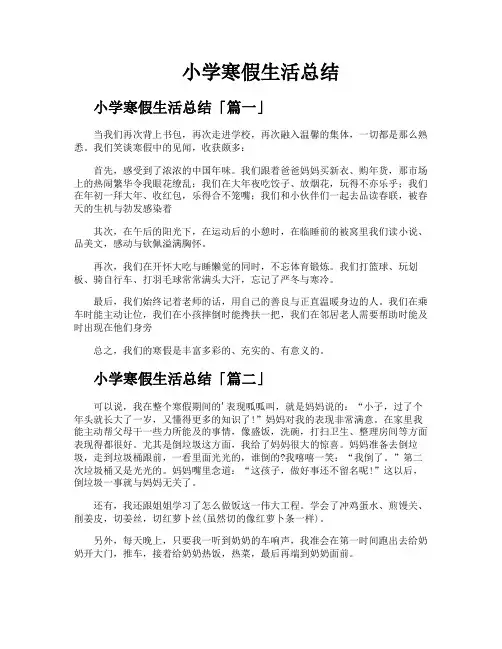 小学寒假生活总结