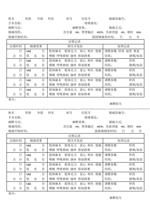 术后镇痛访视单(打印)