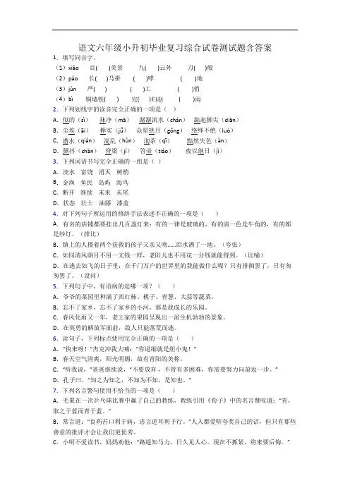 语文六年级小升初毕业复习综合试卷测试题含答案