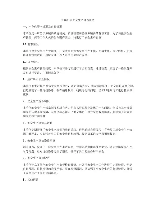 乡镇机关安全生产自查报告