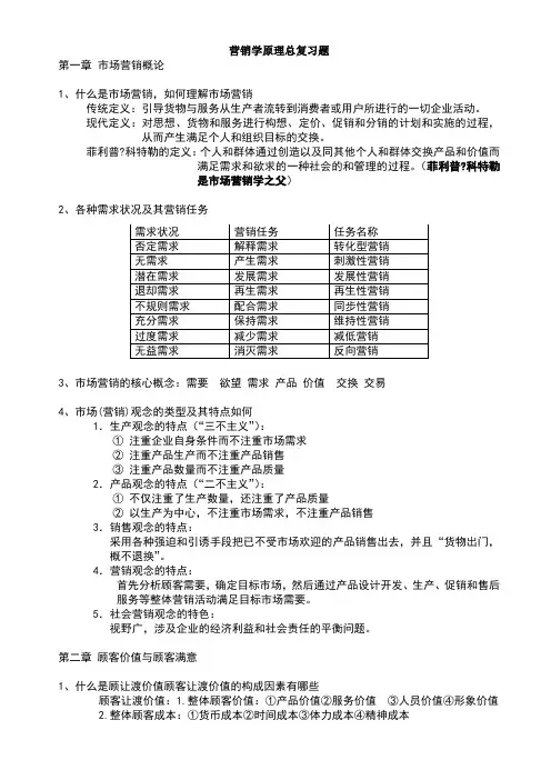 营销学原理总复习题