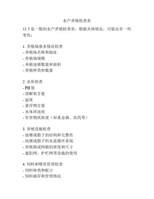 水产养殖检查表