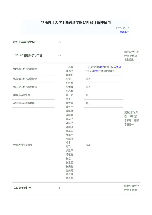 华工14年工商管理学院招生目录