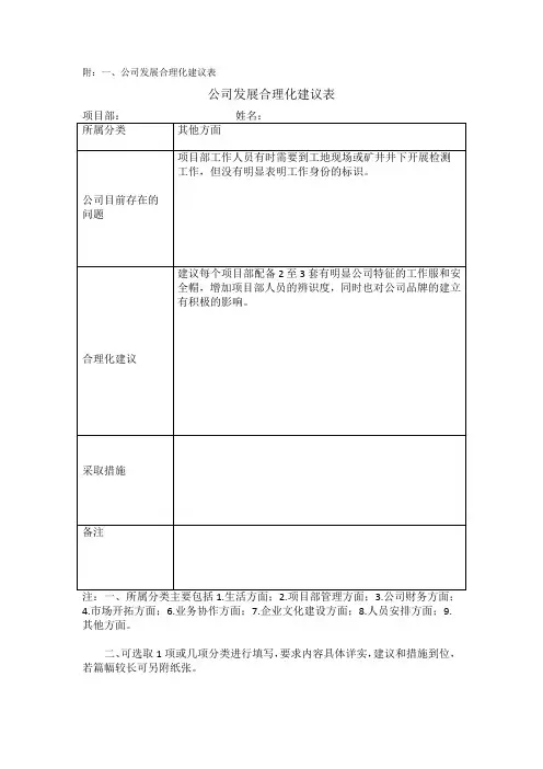 公司发展合理化建议表