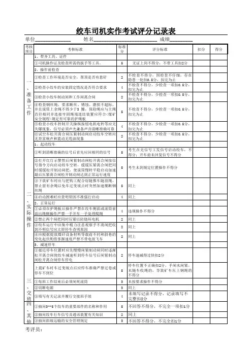 公司3：绞车司机实作考试评分记录表