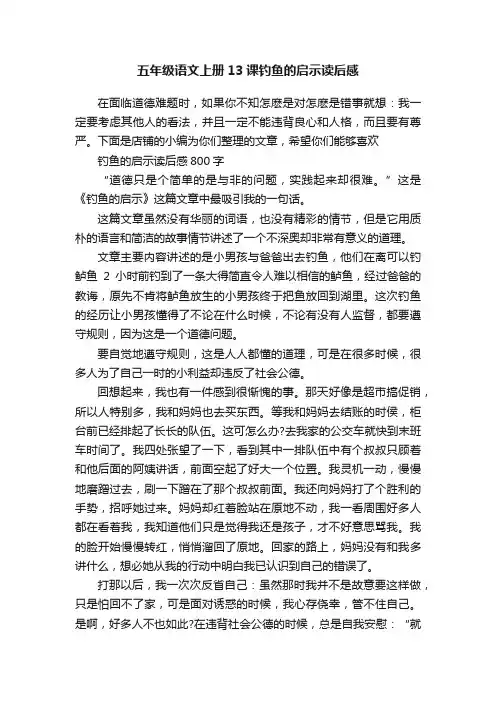五年级语文上册13课钓鱼的启示读后感