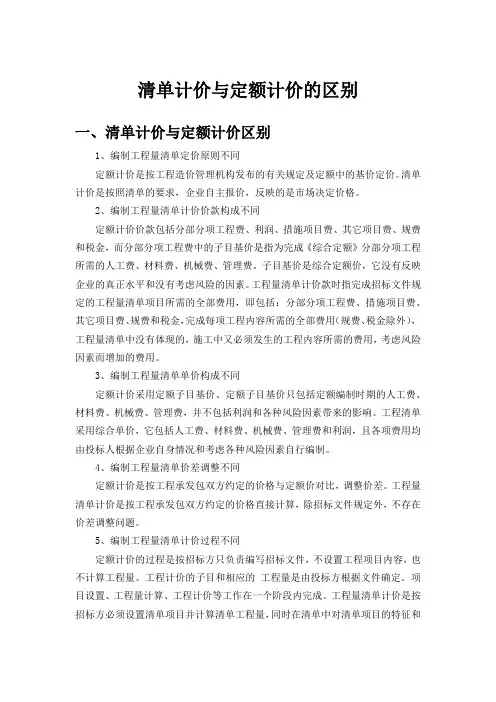 清单计价与定额计价的区别