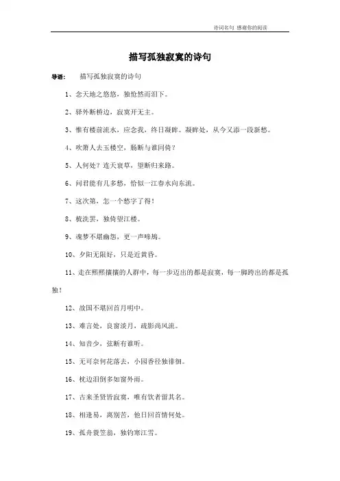 描写孤独寂寞的诗句