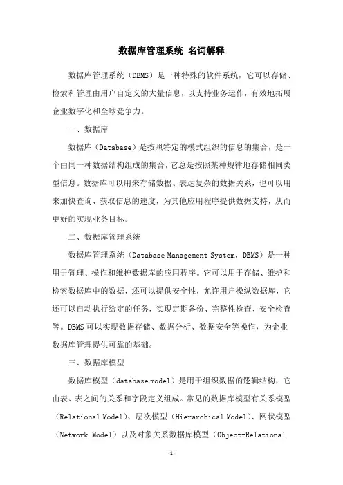 数据库管理系统 名词解释