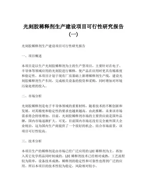 光刻胶稀释剂生产建设项目可行性研究报告 (一)