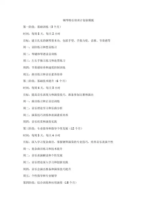 钢琴特长培训计划表模板
