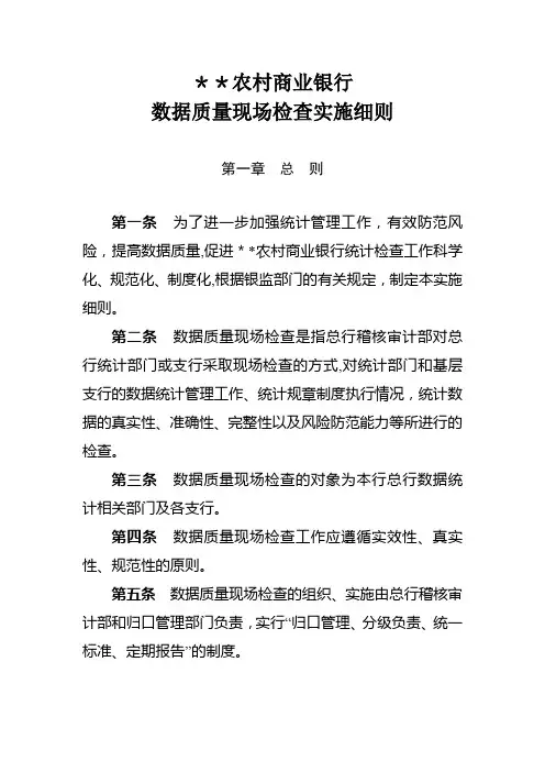 商业银行数据质量现场检查实施细则
