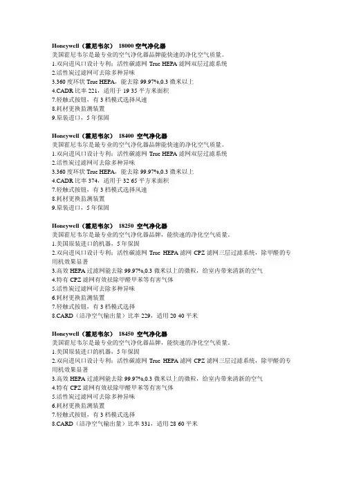 Honeywell净化器产品资料