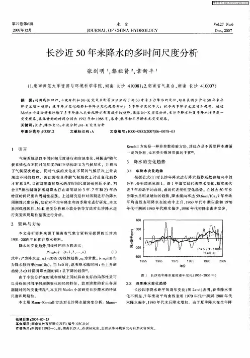 长沙近50年来降水的多时间尺度分析