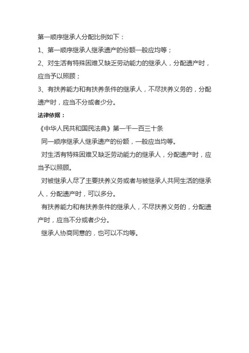 第一顺序继承人分配比例