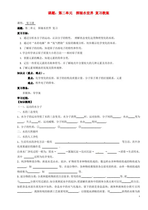 六三制鲁教版化学九年级2单元复习课教学设计
