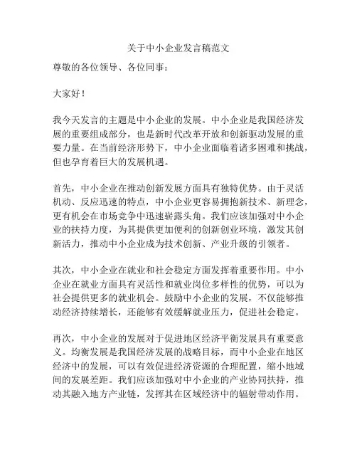 关于中小企业发言稿范文