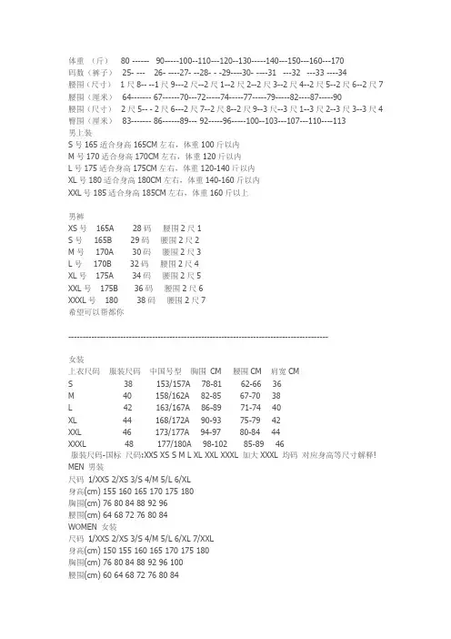 男女身高体重对照表
