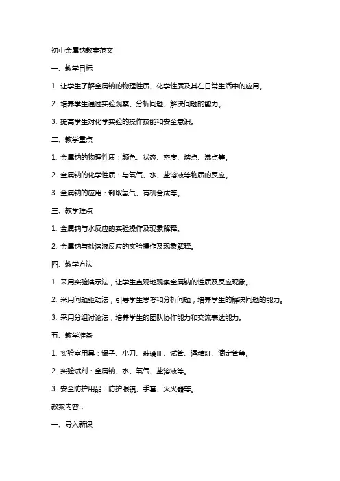 初中金属钠教案范文