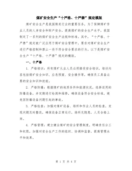 煤矿安全生产“十严格、十严禁”规定模版
