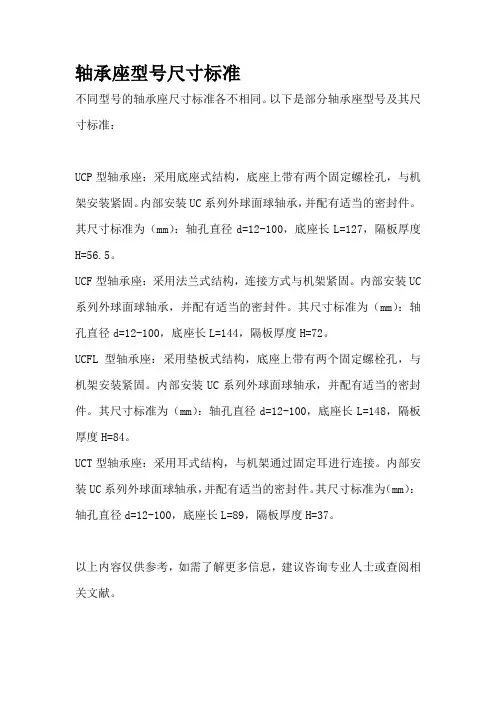 轴承座型号尺寸标准