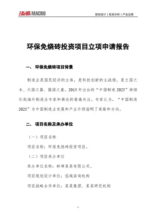 环保免烧砖投资项目立项申请报告