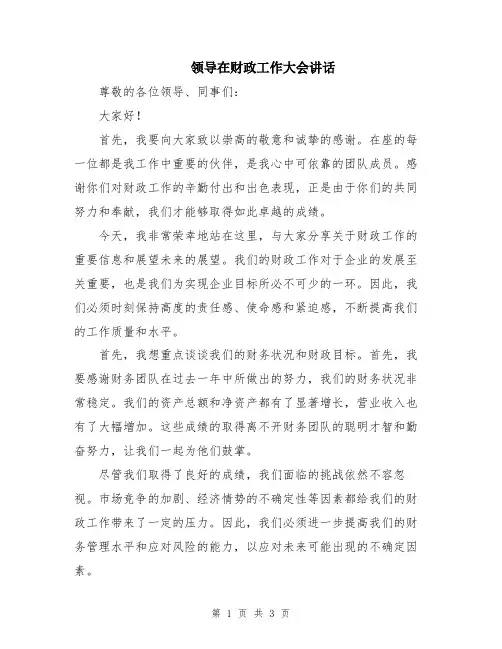 领导在财政工作大会讲话