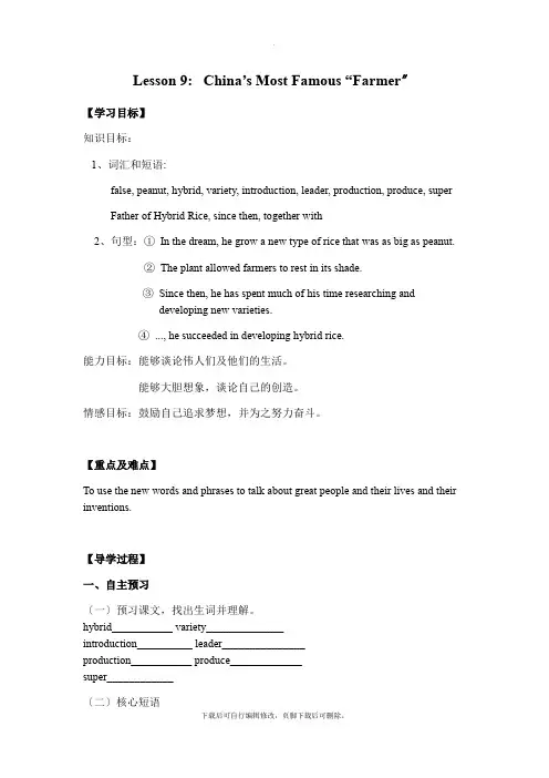 冀教版英语九年级全册Unit 2 Lesson 9 导学案