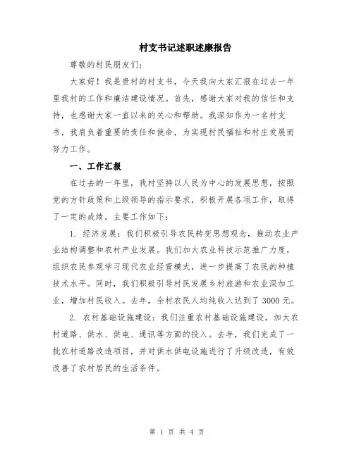 村支书记述职述廉报告